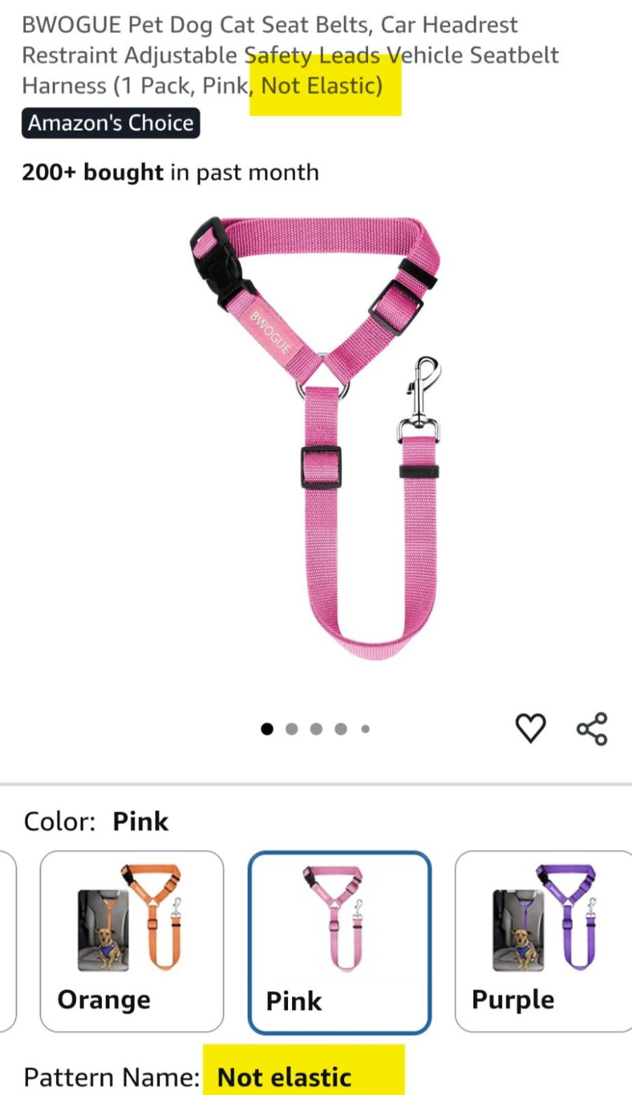Non-elastic dog car seat belt